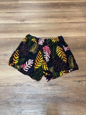 Ava Sky Black Tropical Leaf High-Waist Shorts